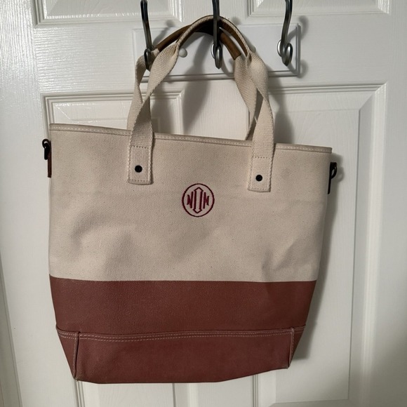 L.L. Bean Two-Tone Canvas Boat and Tote in Cream and Tan - Picture 9 of 11